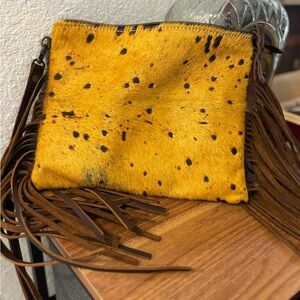 American Darling Yellow and Brown Clutch with Fringe